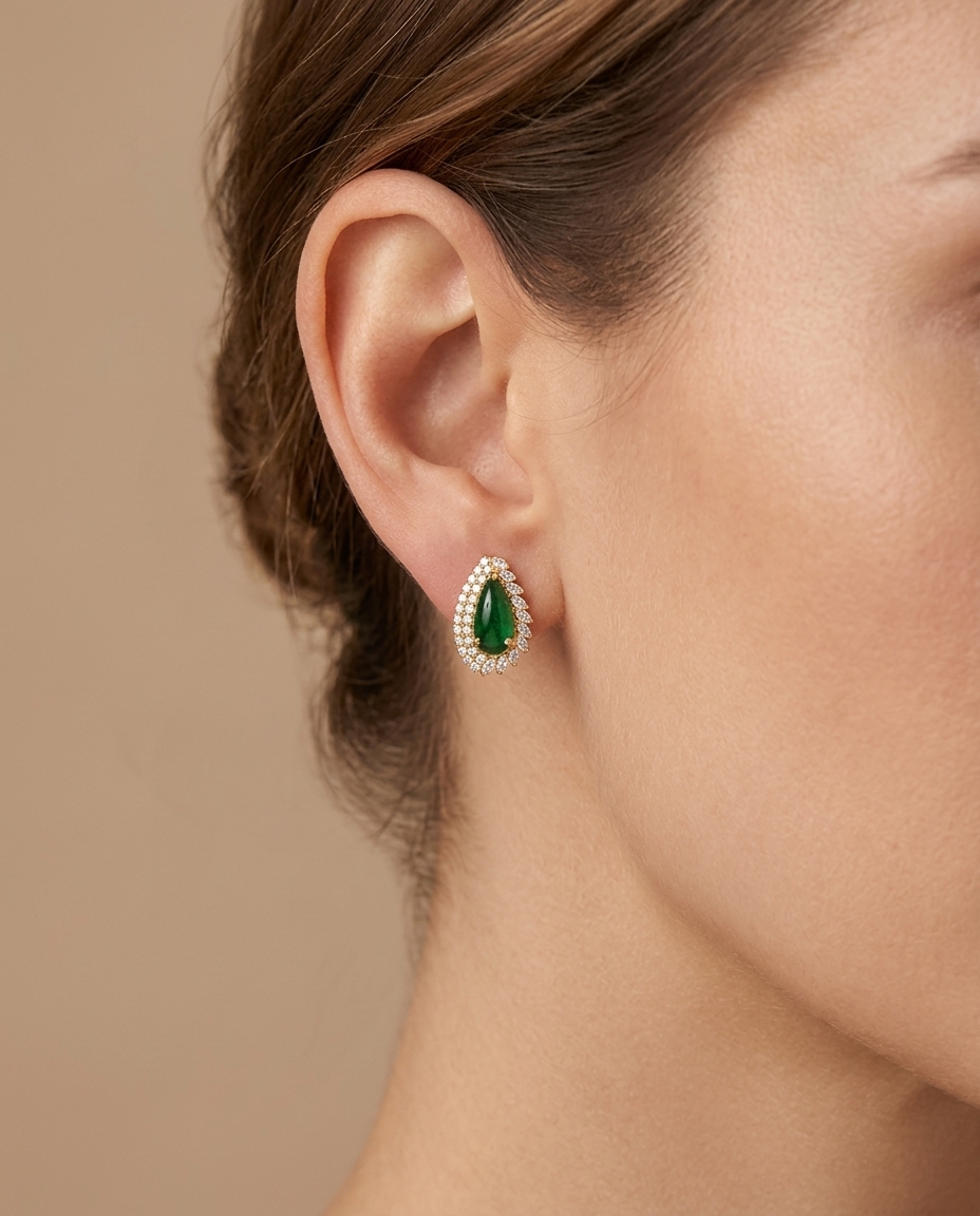 14KT Yellow Gold Tsavorite and Diamonds Earring view 2