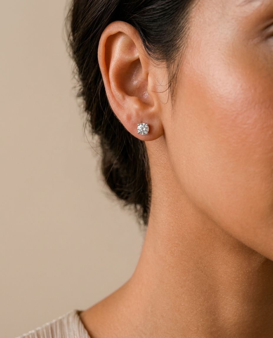 14KT Gold Solitaire Diamond Studs 4 Prong view 2