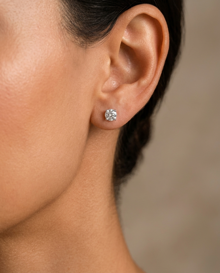 14KT Gold Solitaire Diamond Studs 4 Prong view 2