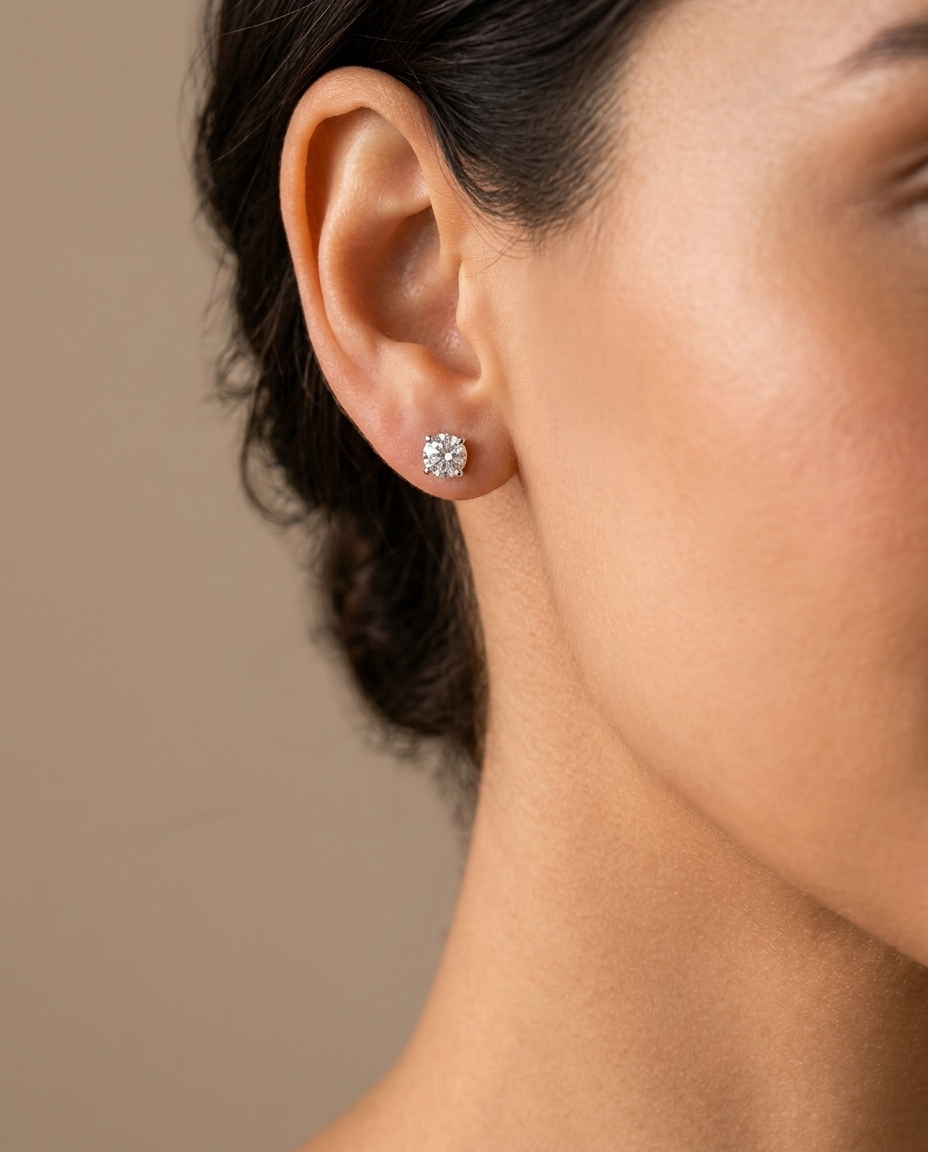 14KT Gold Solitaire Diamond Studs 4 Prong view 2