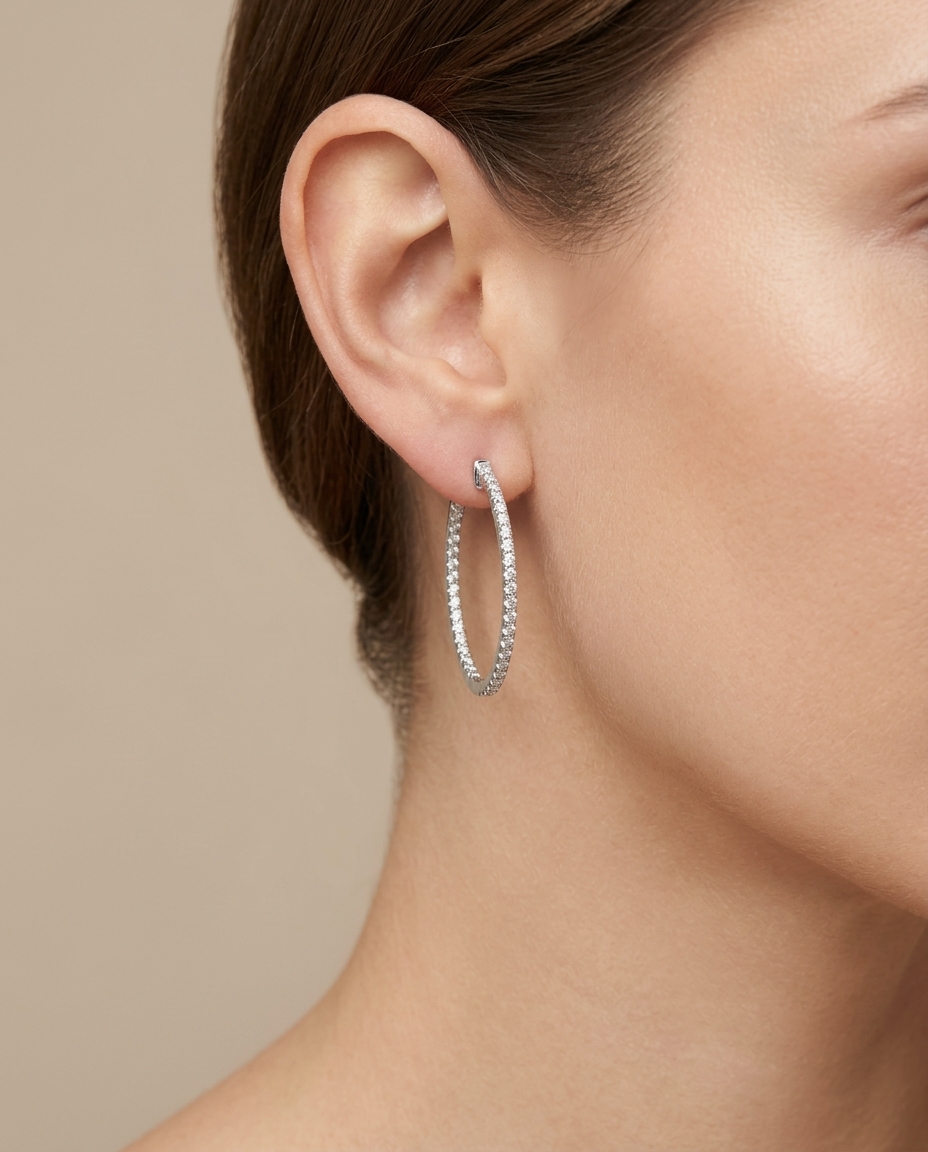 14KT Gold Diamond Hoop Earring view 2