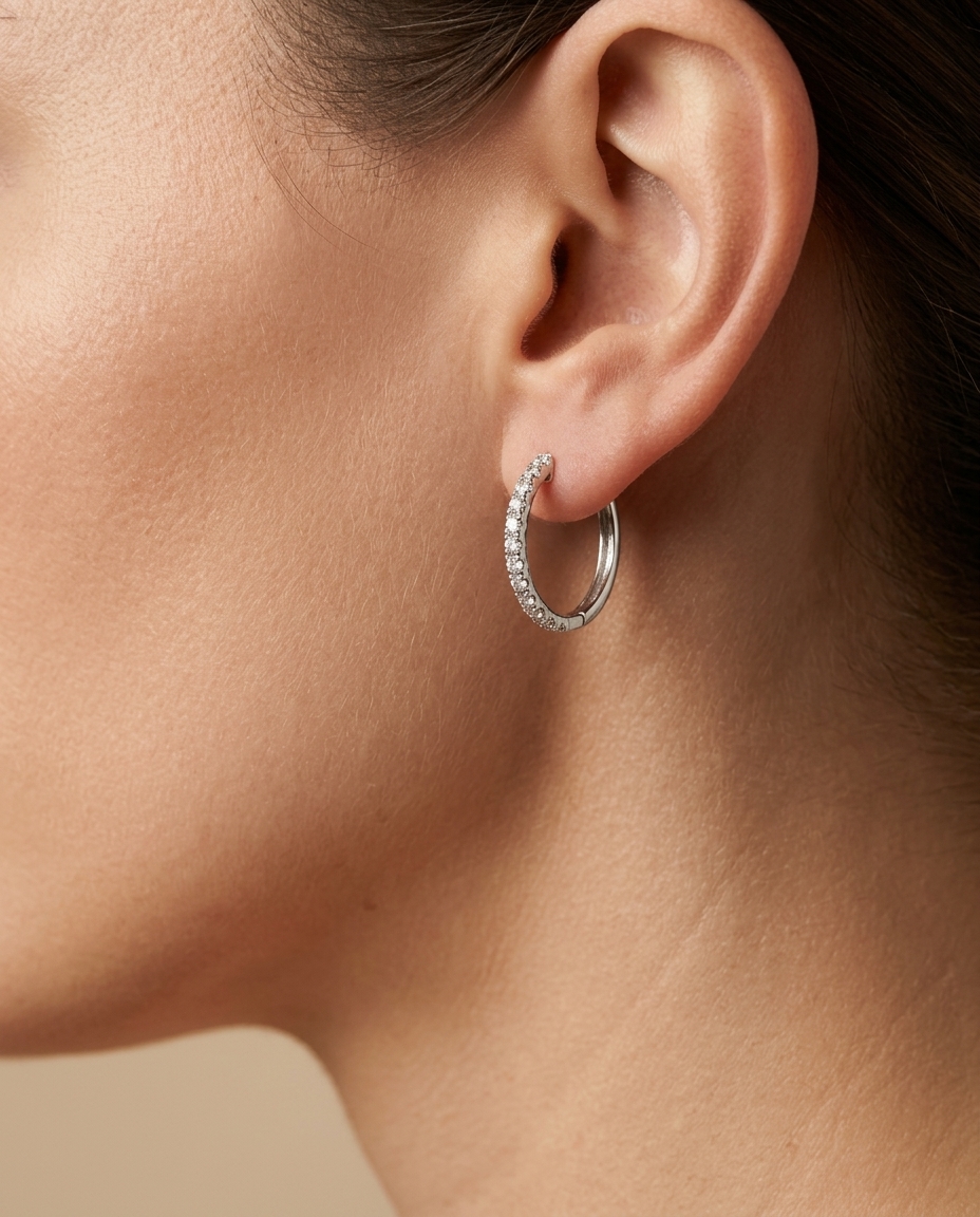14KT Gold Diamond Huggies Earring view 2