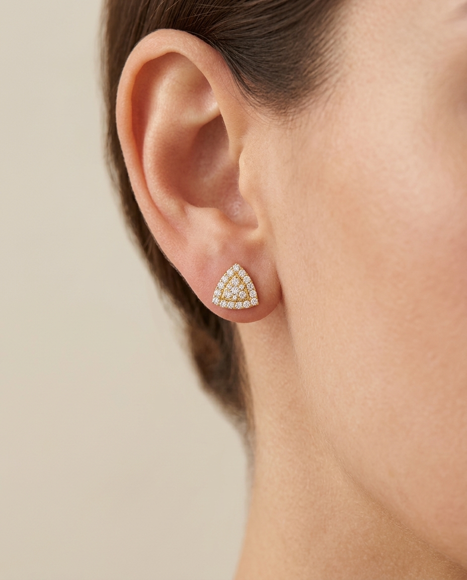 14KT Gold Diamond Triangle Ear Studs view 2