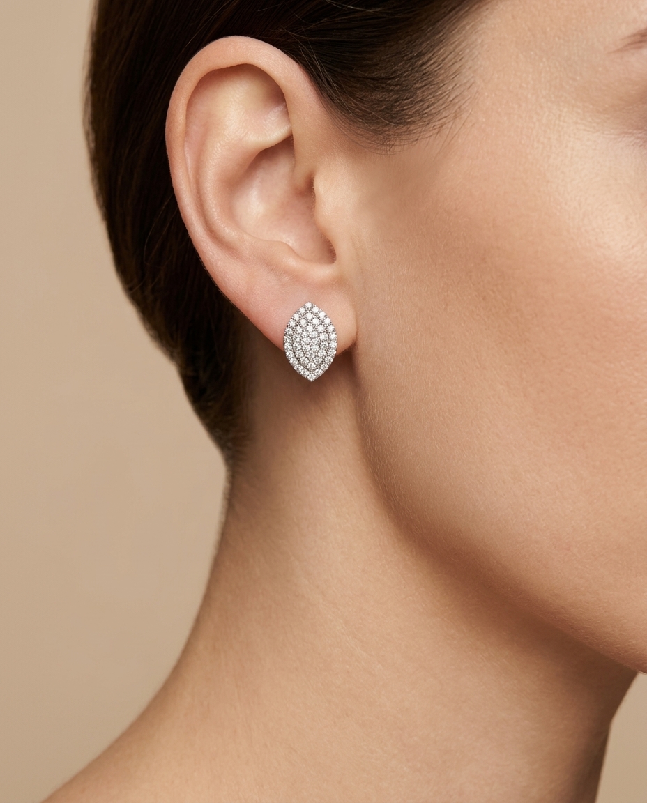 14KT White Gold Diamond Earring Studs on model
