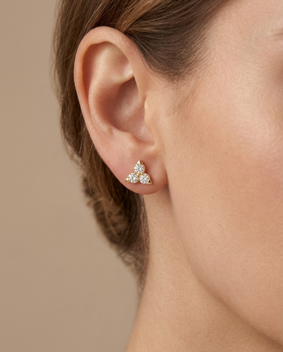 14KT Gold Diamond Star Ear Studs view 2