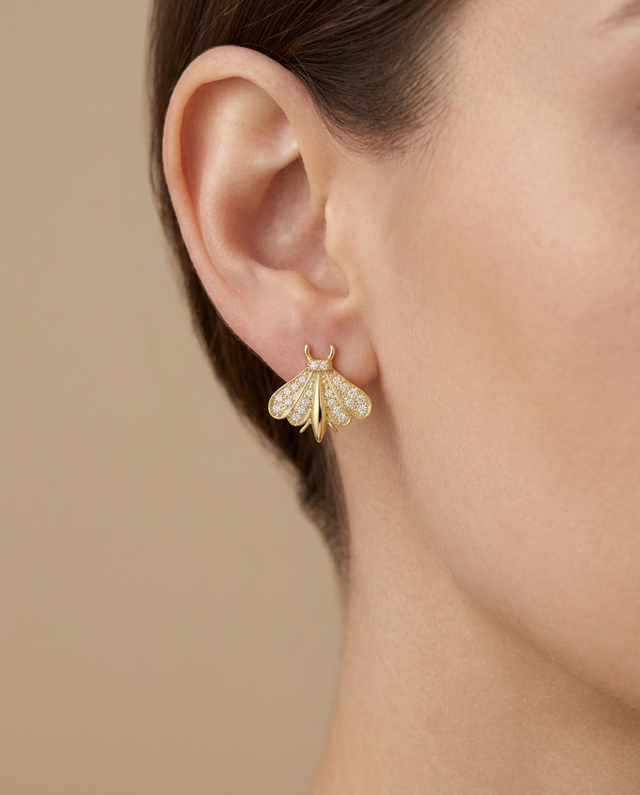 14KT Gold Diamonds Butterfly Earring on model