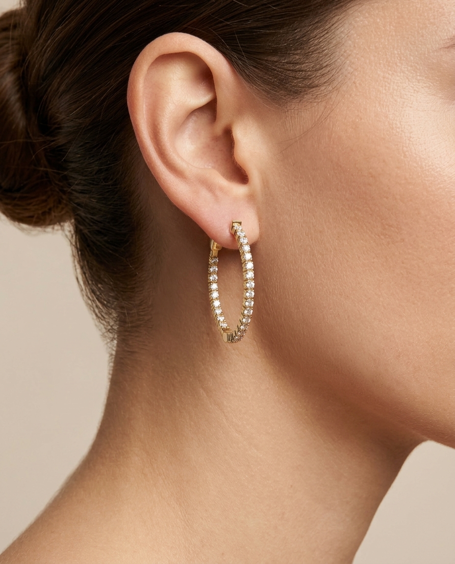 14KT Gold Diamond Hoop Earring view 2