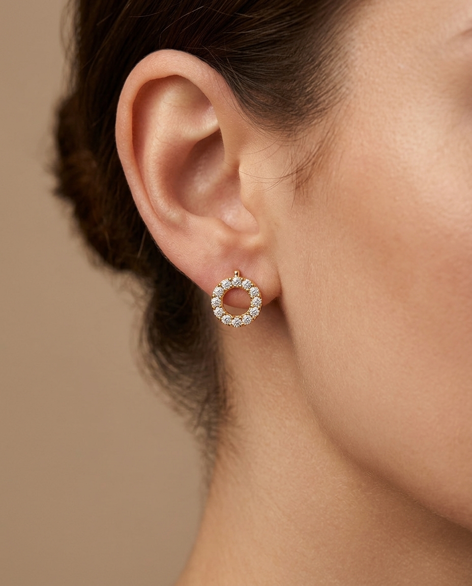 14KT Yellow Gold OO Diamond Earring view 2