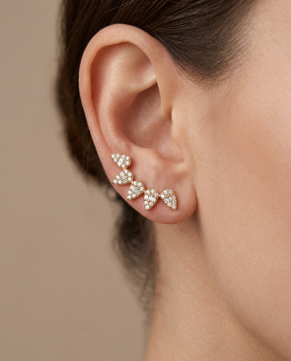 14KT Gold Diamond Open Hoop Earring on model
