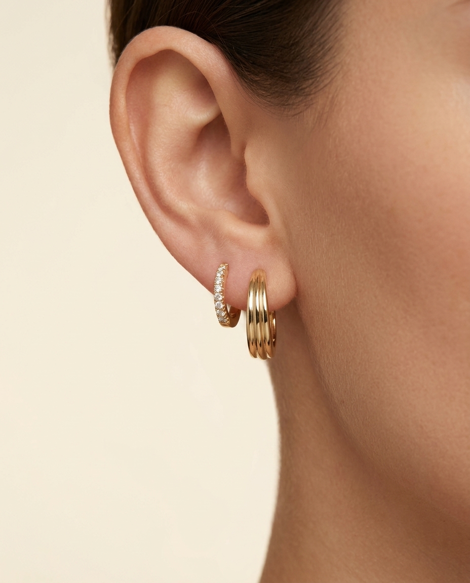 14KT Yellow Gold Diamond Earring on model