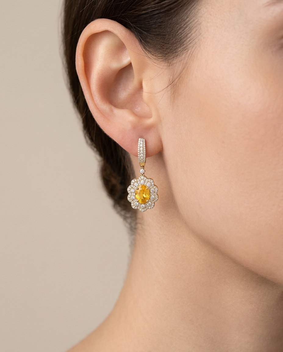 14KT Yellow Gold Yellow Sapphire and Diamonds Earring view 2