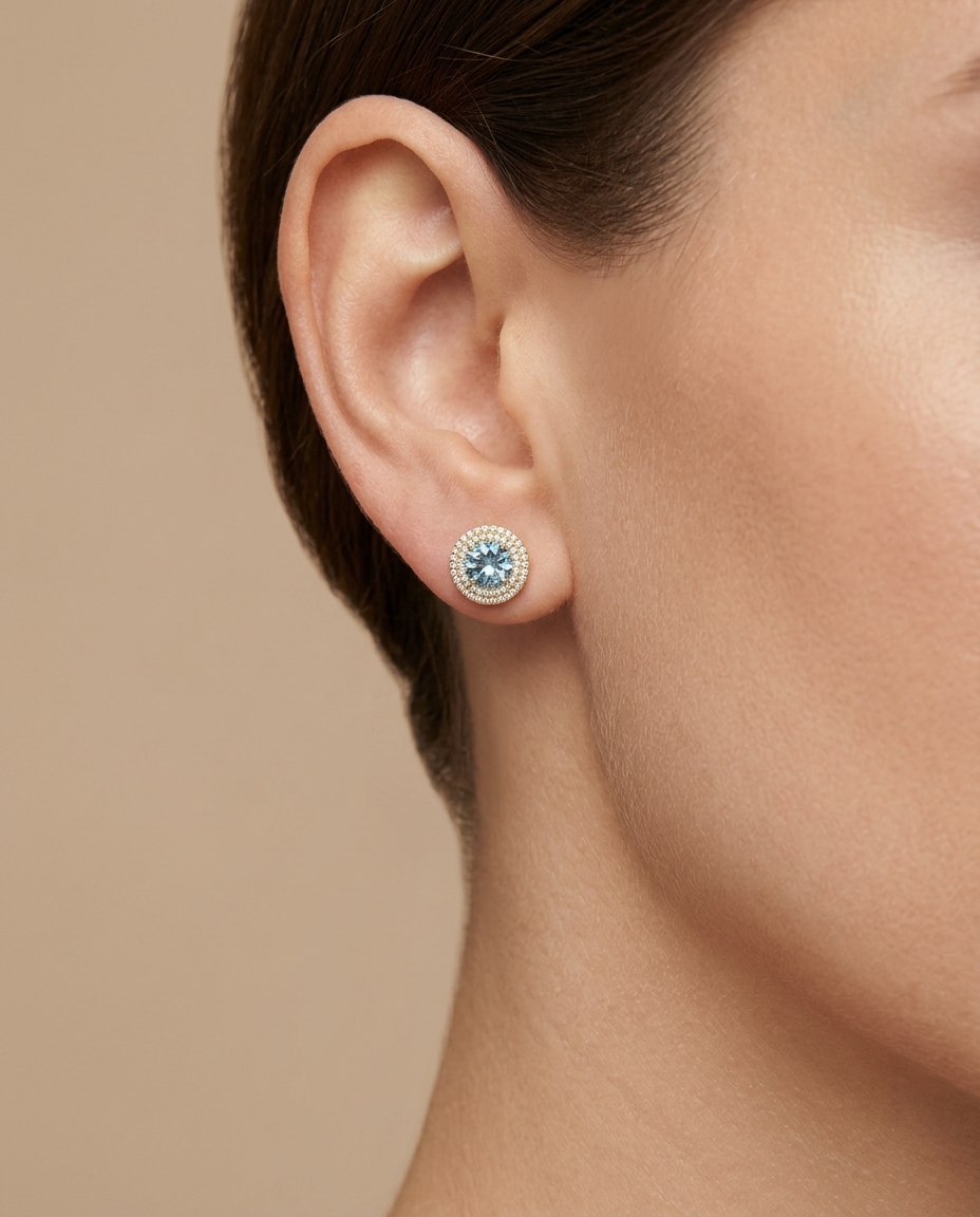 14KT Gold Aquamarine and Diamonds Earring view 2