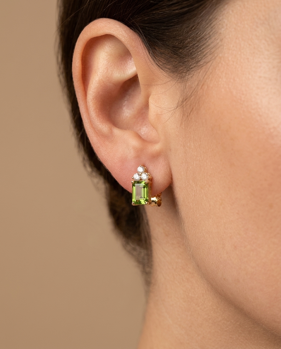 14KT Gold Green Tourmaline with Diamonds Earring view 2