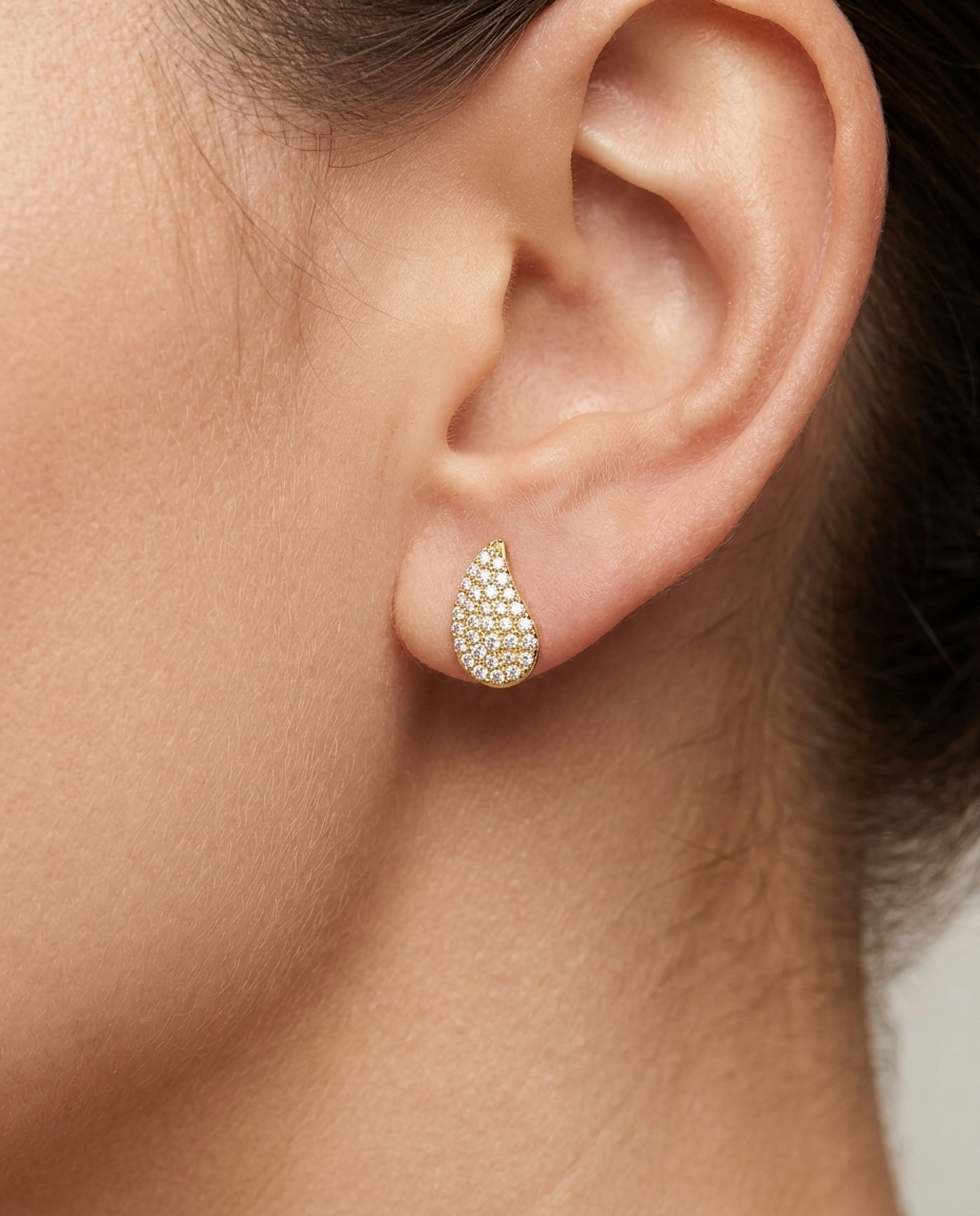 14KT Gold Diamond Earring on model