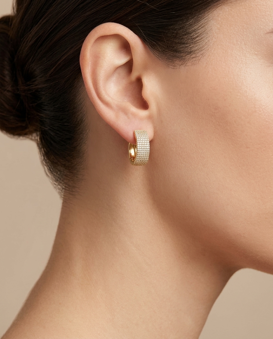 14KT Yellow Gold Diamond Hoop Earring view 2