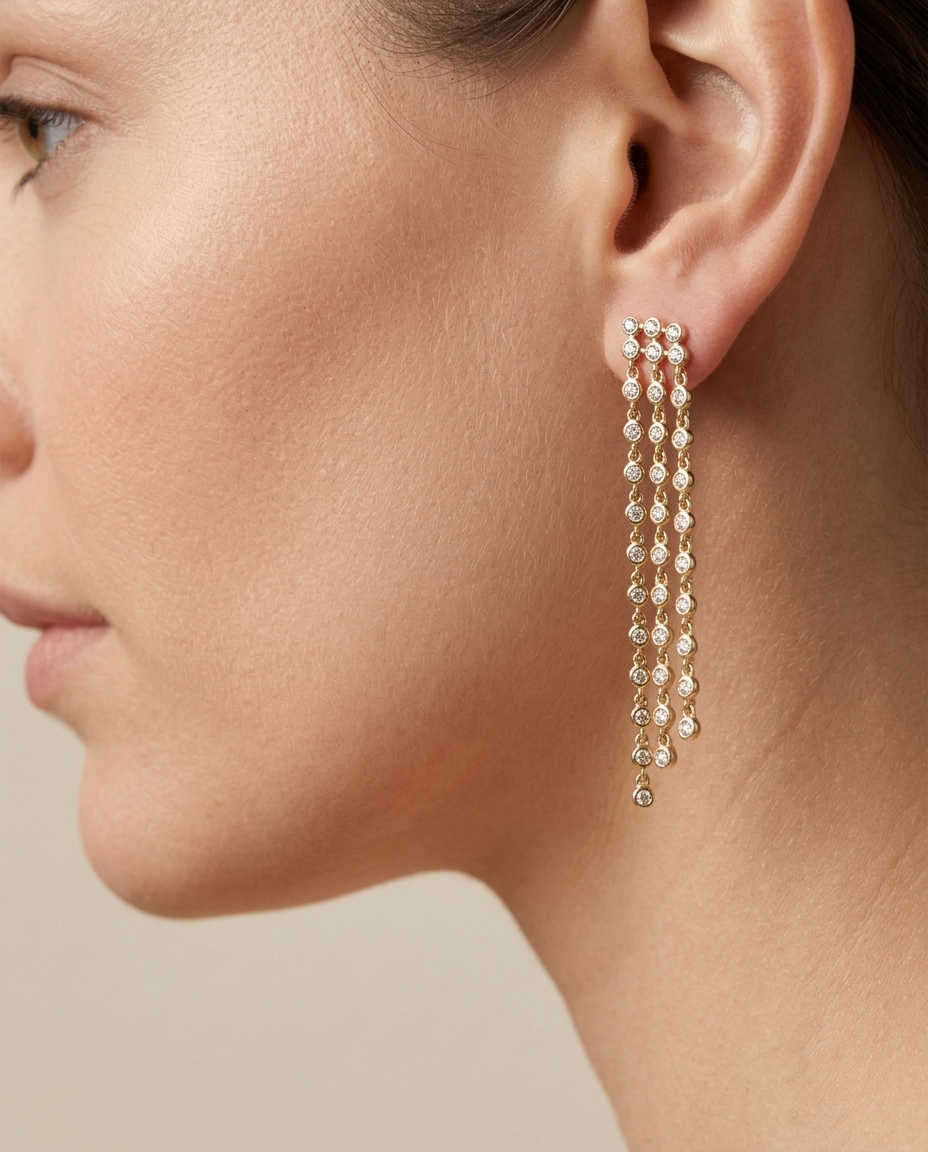 14KT Yellow Gold Diamond Dangling Earring on model