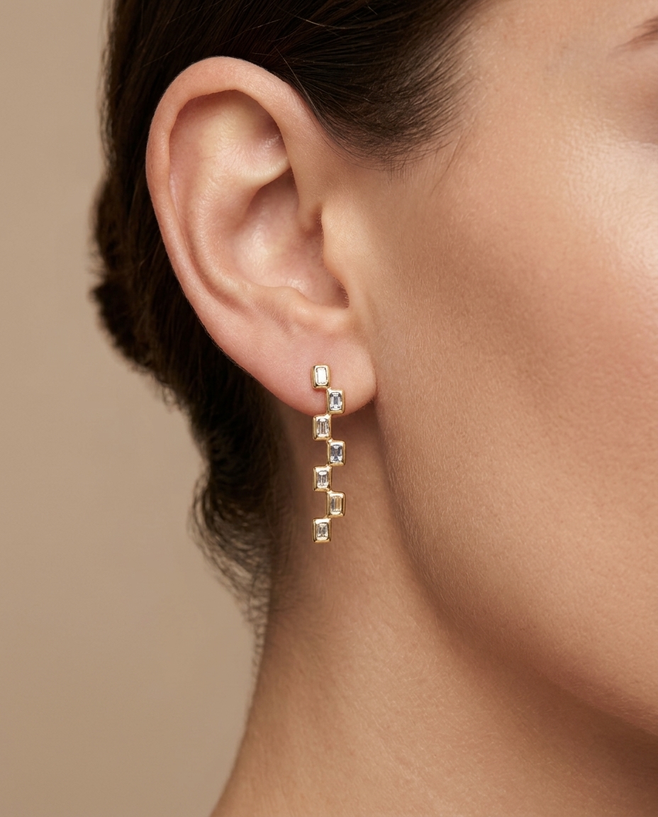 14KT Yellow Gold Diamond Earrings view 2