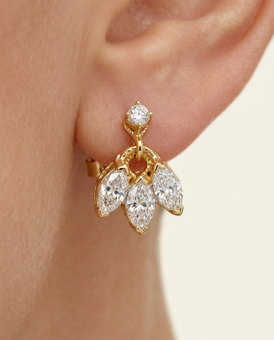 14KT Yellow Gold Diamond Earrings view 2