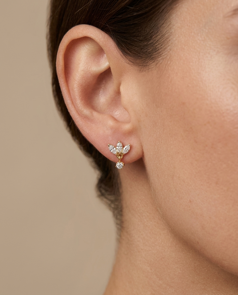 14KT Gold Marquise Diamond Earring view 2