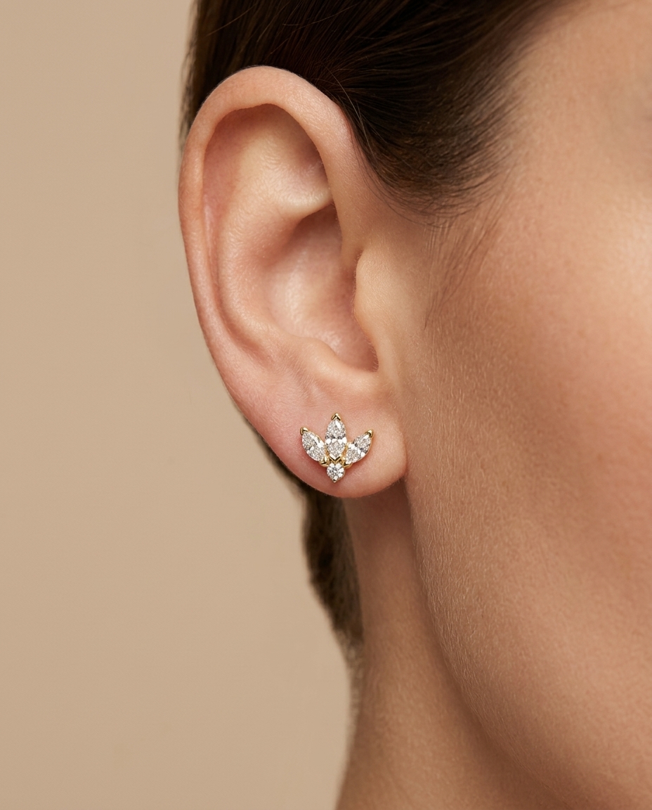 14KT Gold Marquise Diamond Earring on model