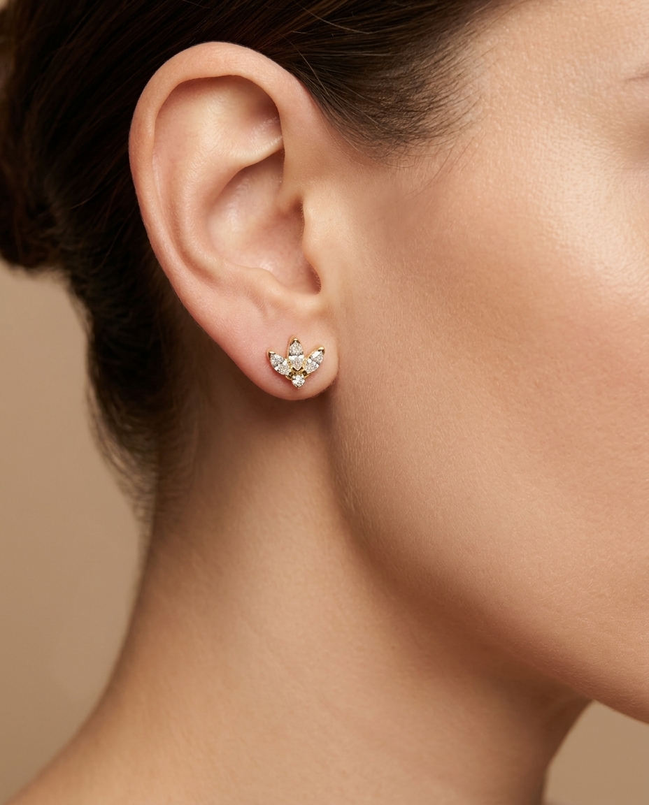 14KT Gold Marquise Diamond Earring view 2