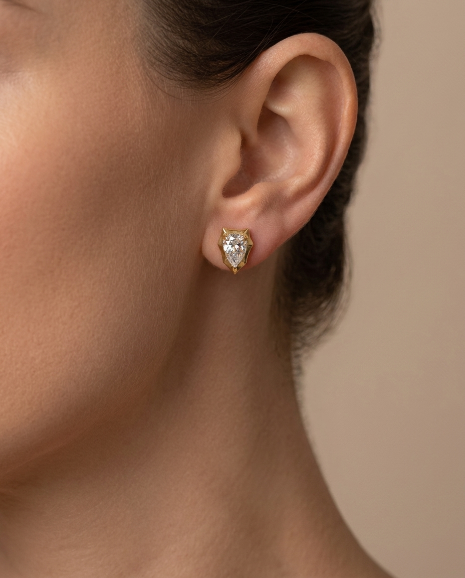 14KT Gold Pear Shape Diamond Earring view 2