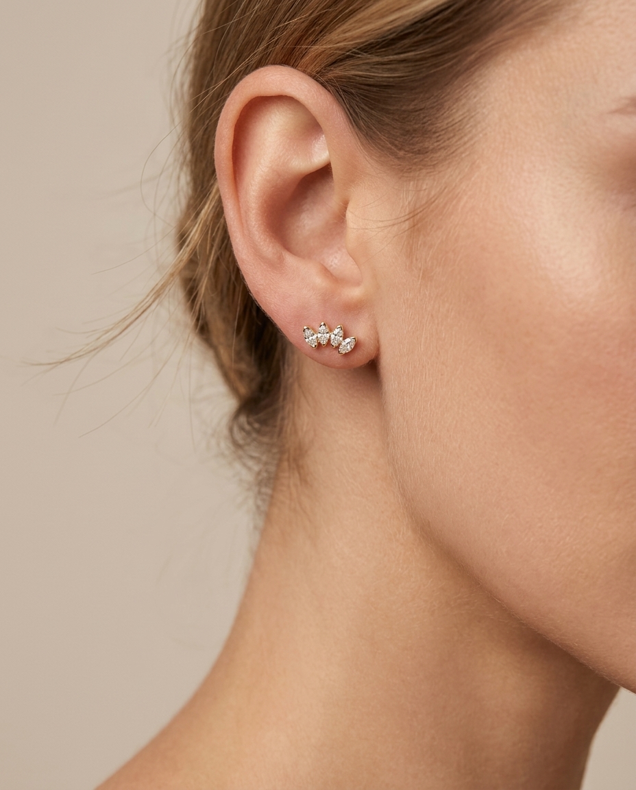 14KT Gold Marquise Diamond Earring view 2