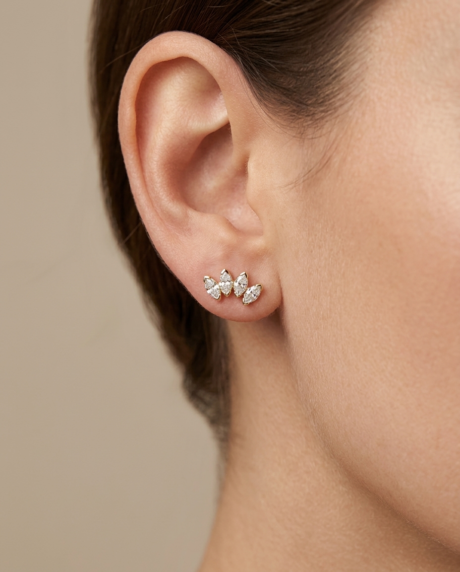 14KT Gold Marquise Diamond Earring on model