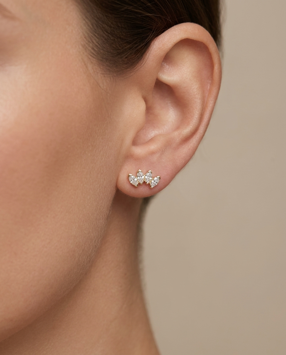 14KT Gold Marquise Diamond Earring on model