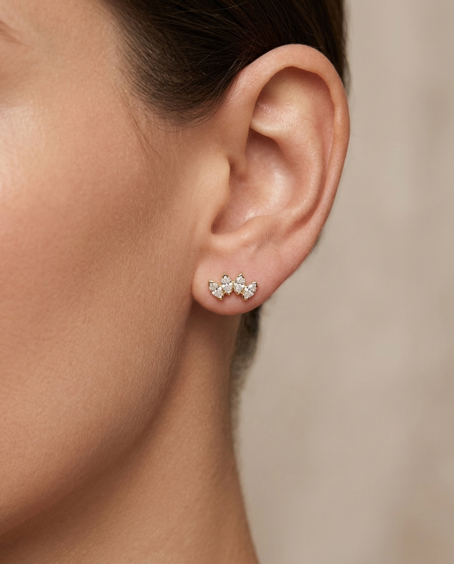14KT Gold Marquise Diamond Earring on model