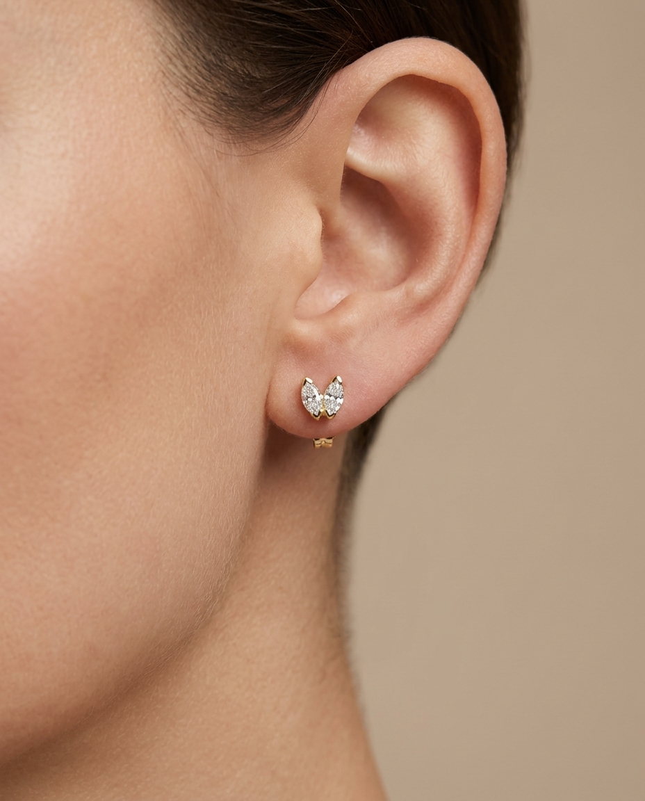 14KT Gold Diamond Earring on model