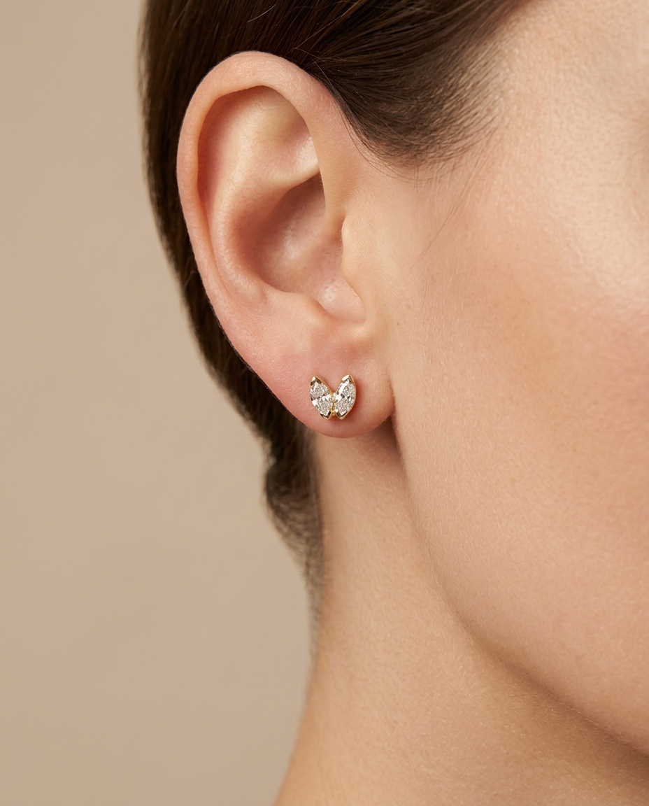 14KT Gold Diamond Earring on model
