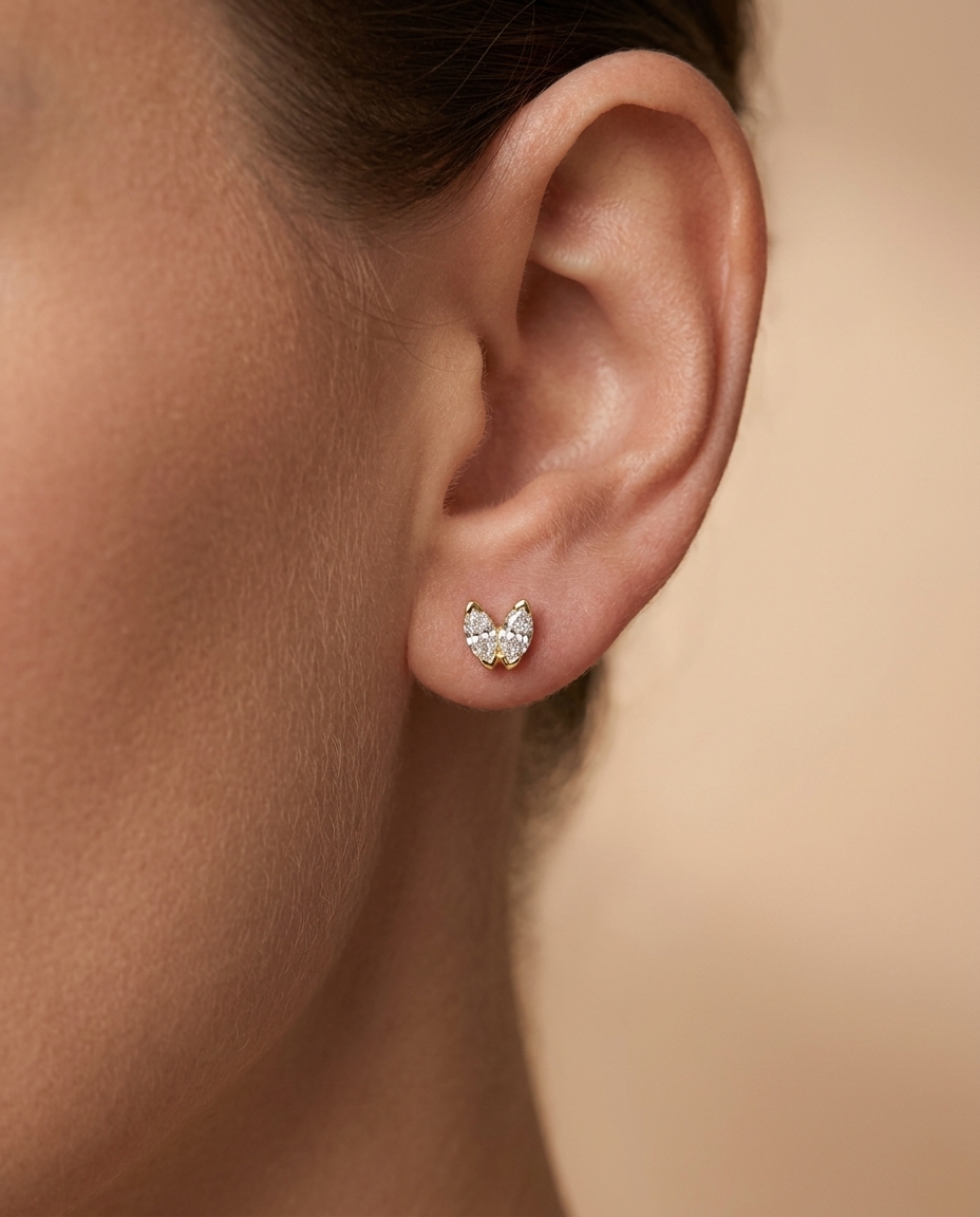 14KT Gold Diamond Earring view 2