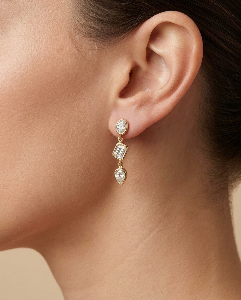 14KT Gold Diamond Dangling Earring view 2