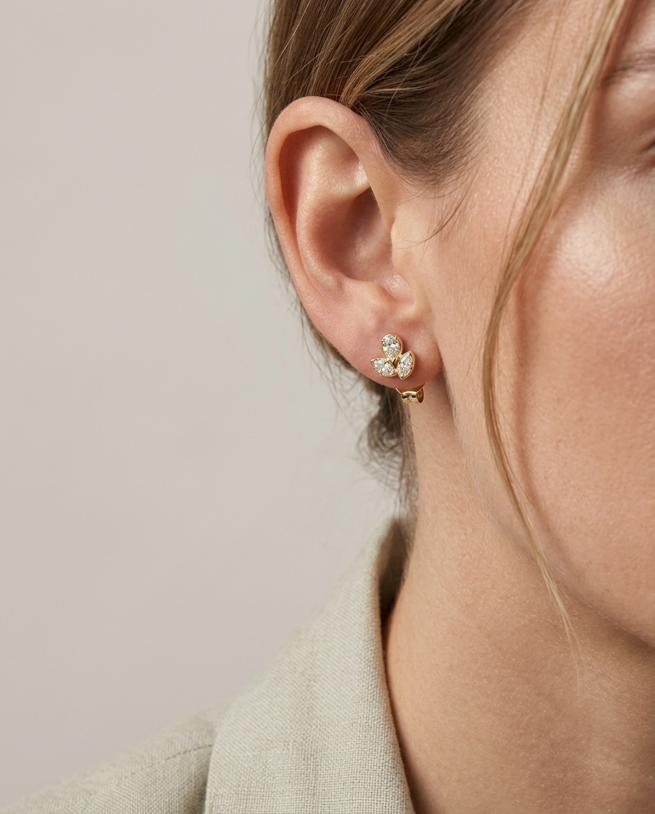 14KT Yellow Gold Pear and Marquise Shape Diamond Earrings view 2
