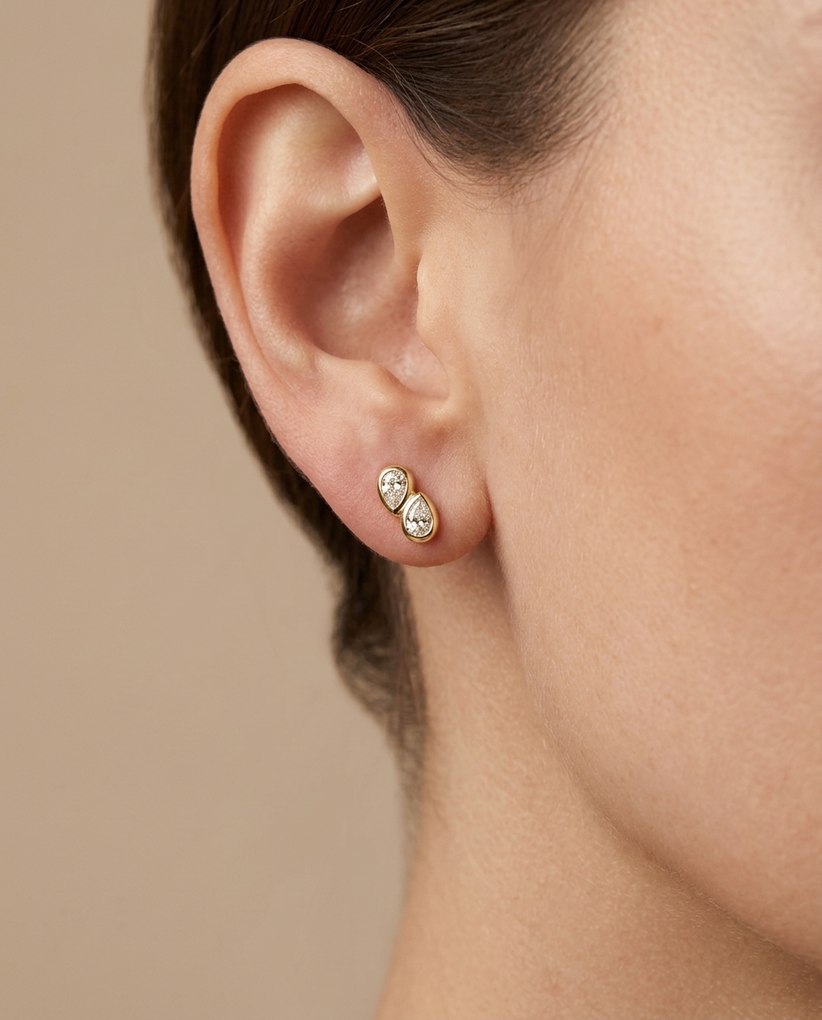 14KT Yellow Gold Diamond Earring on model