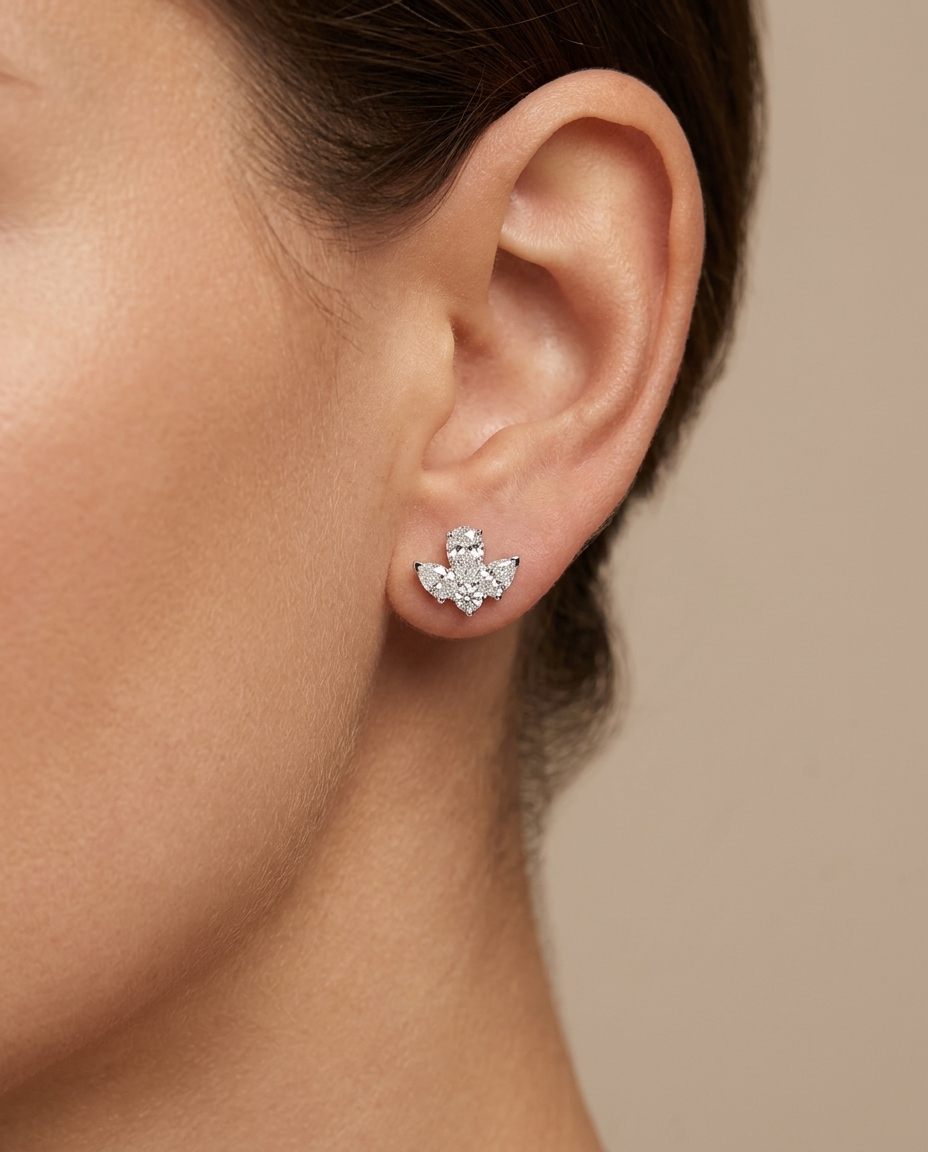 14KT White Gold Diamond Earrings on model