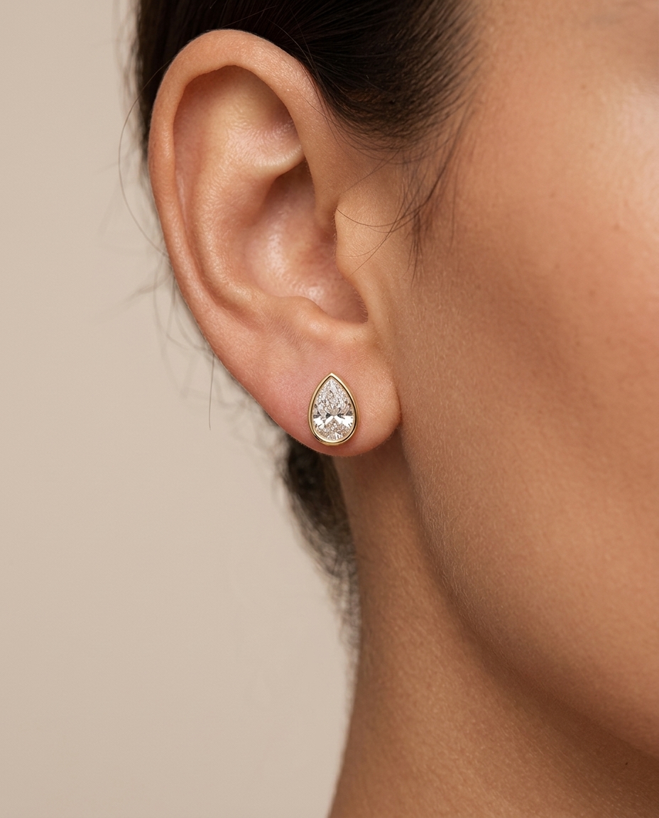 14KT Gold Tear Drop Diamond Bezel Set Earring view 2