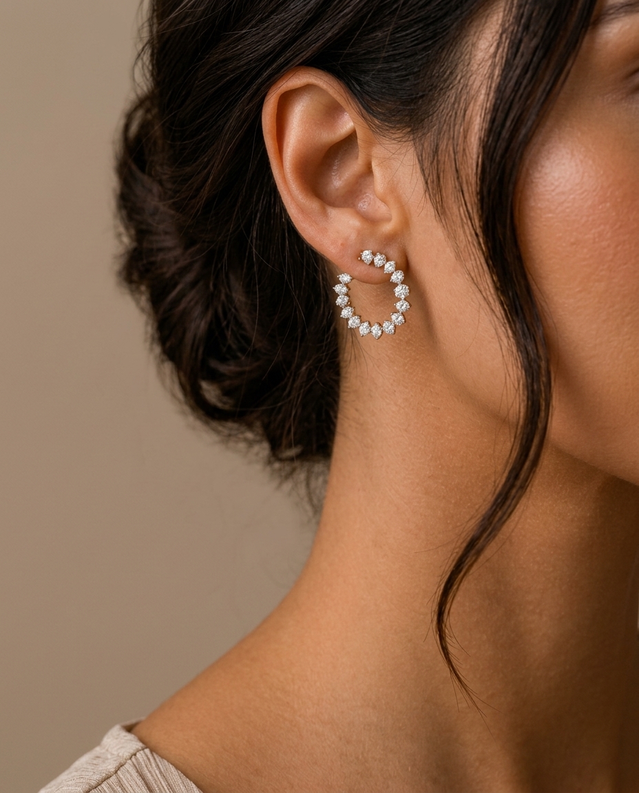 14KT Gold Diamond Earing on model