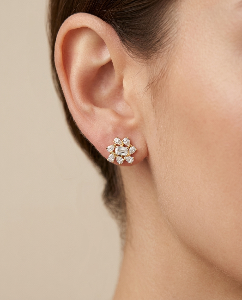 14KT Gold Marquise Diamond Earring view 2