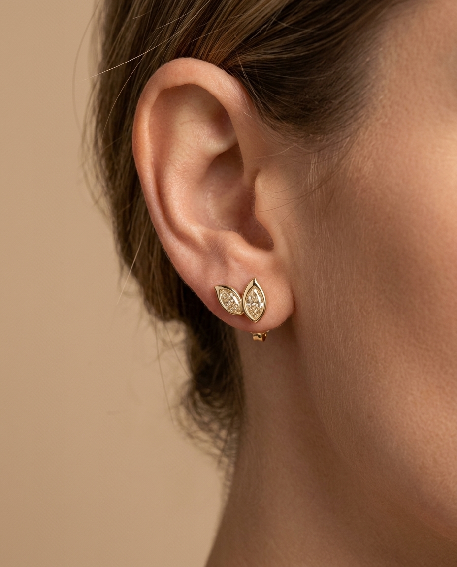 14KT Gold Marquise Diamond Earring view 2