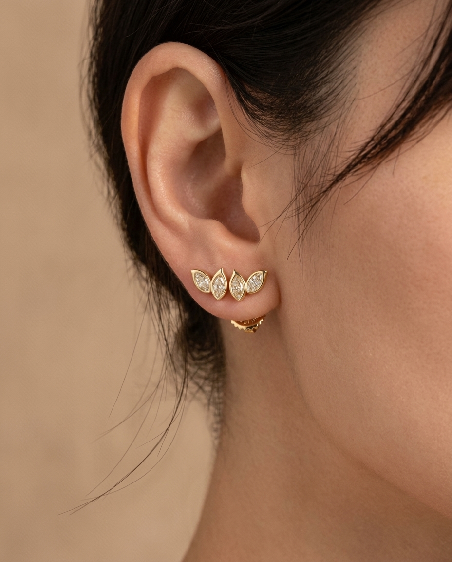 14KT Gold Marquise Diamond Earring view 2