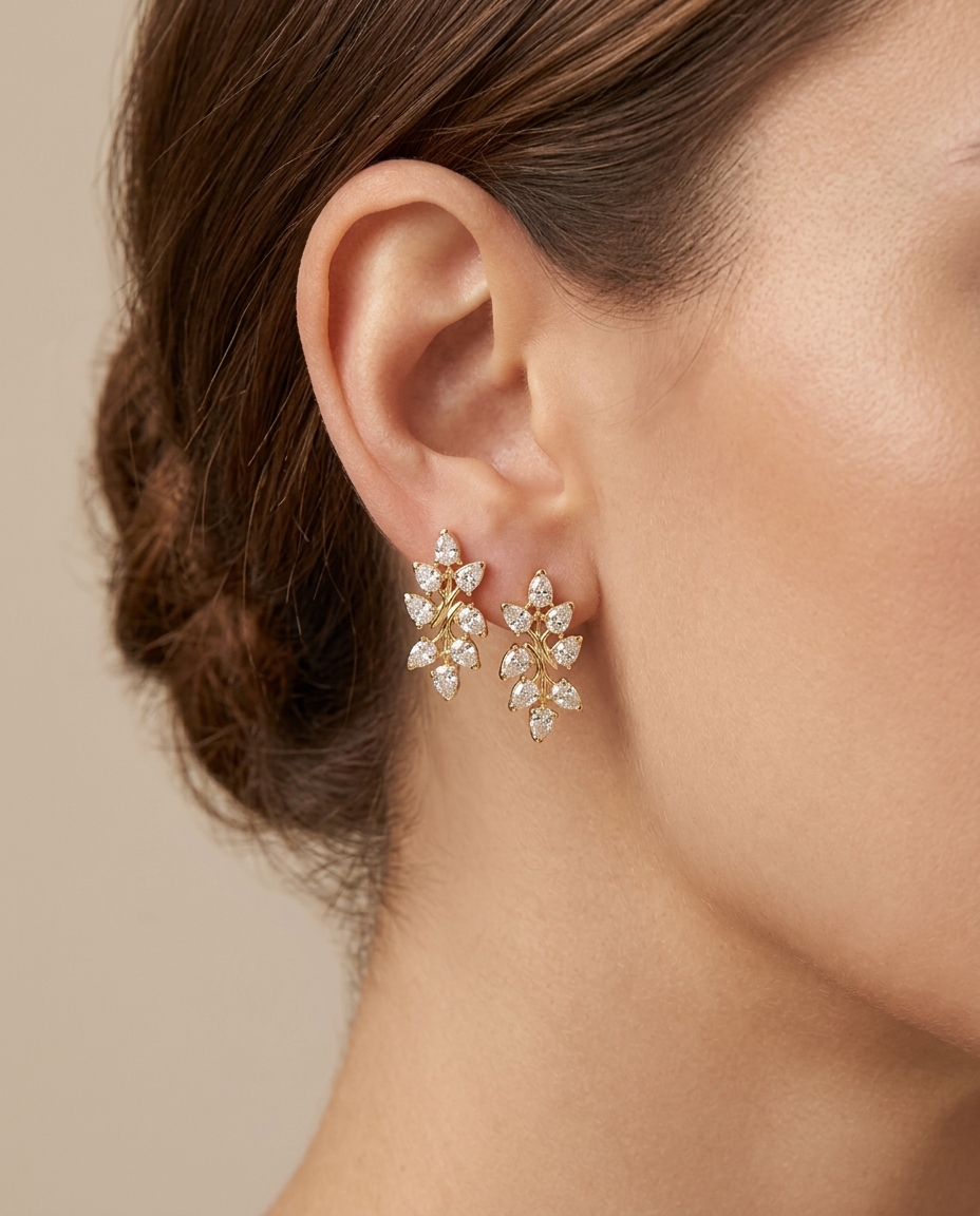 14KT Gold Marquise Diamond Earring view 2
