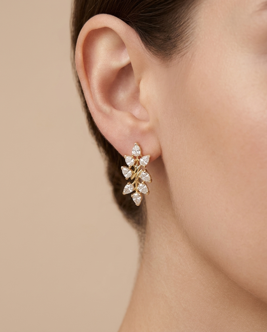14KT Gold Marquise Diamond Earring view 2
