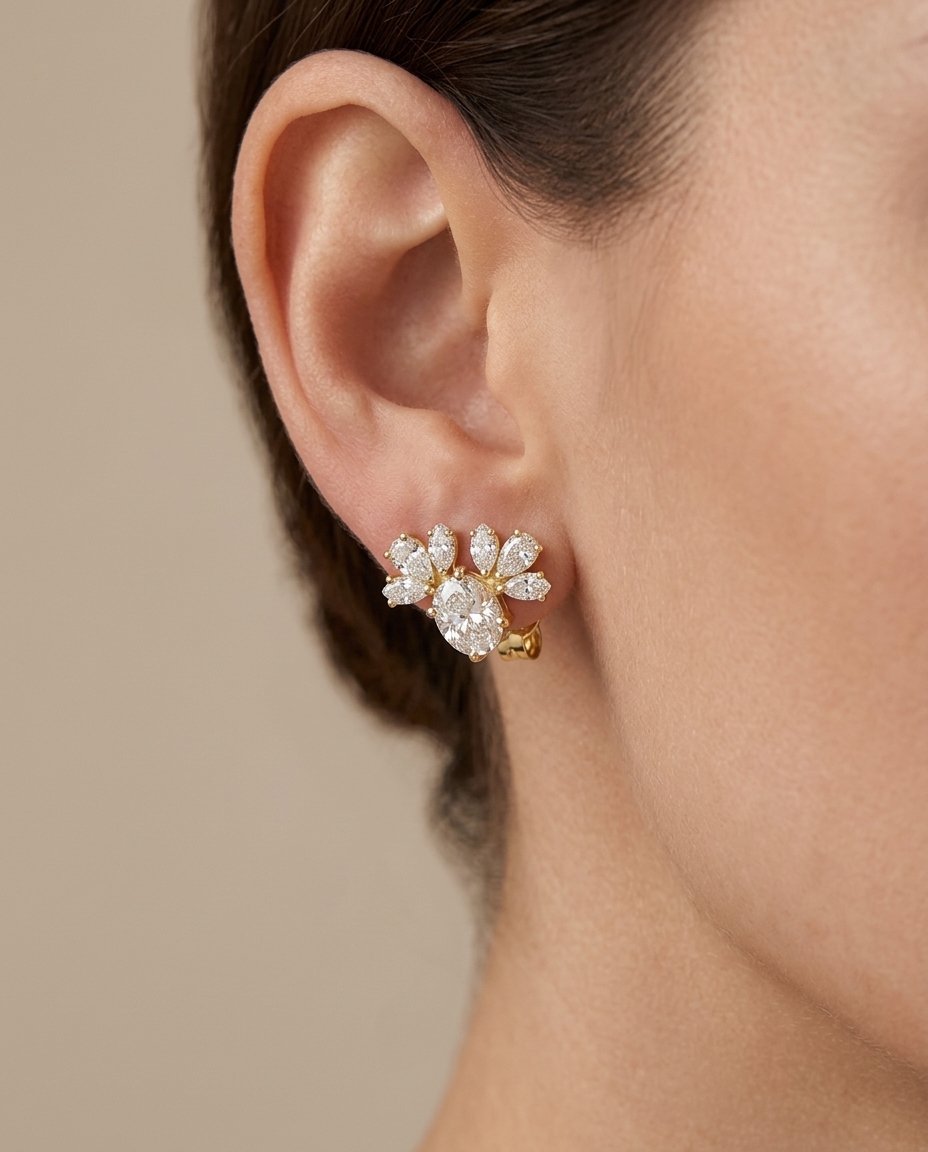 14KT Gold Marquise Diamond Earring view 2