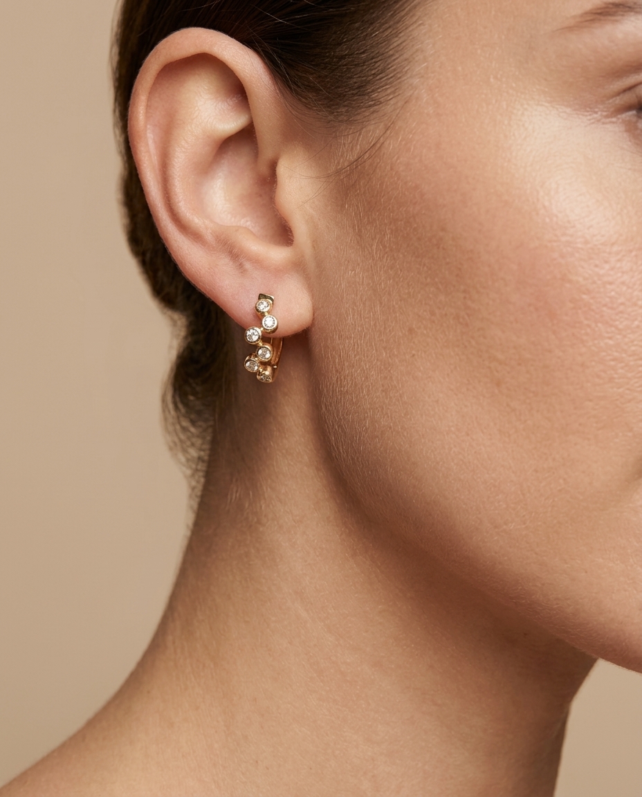 14KT Yellow Gold Diamond Huggies Earring view 2