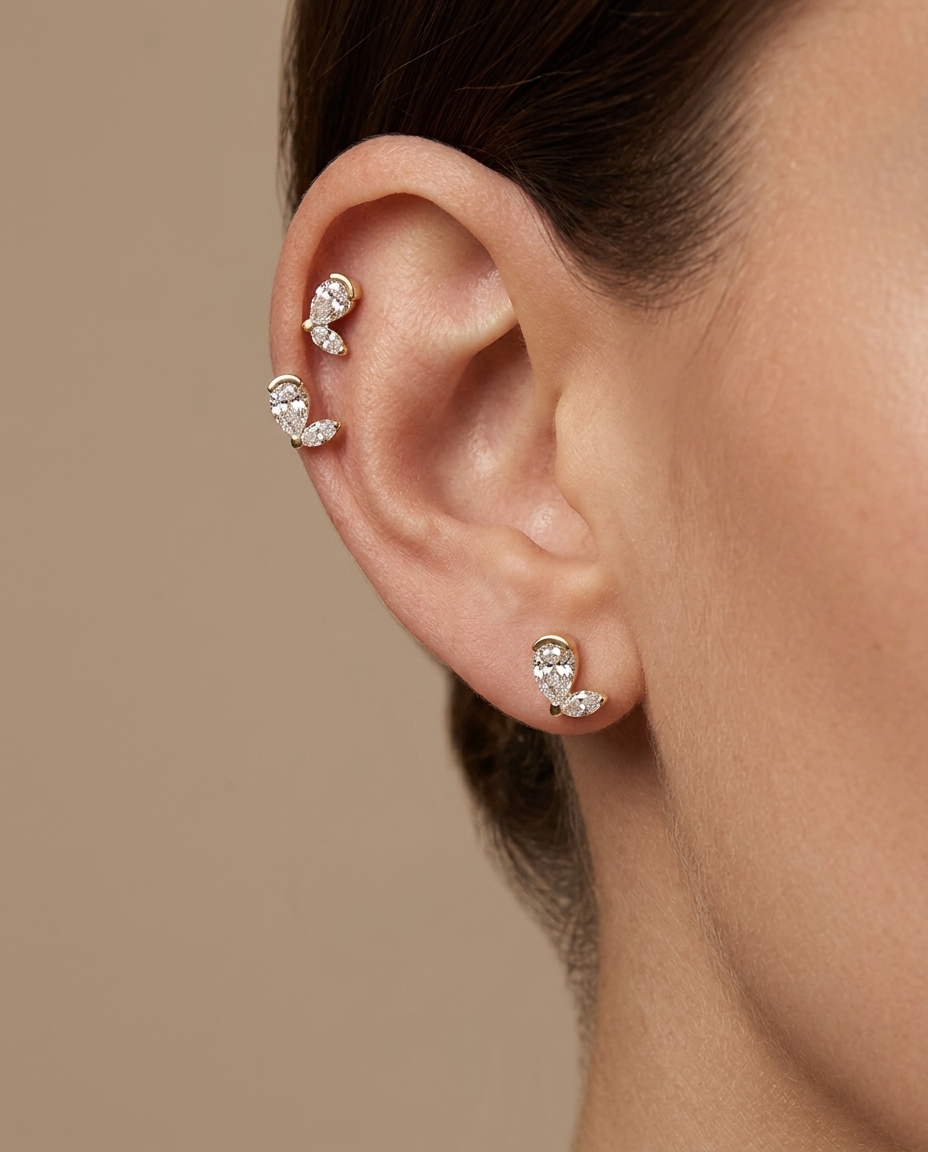 14KT Gold Diamond Earring Studs view 2