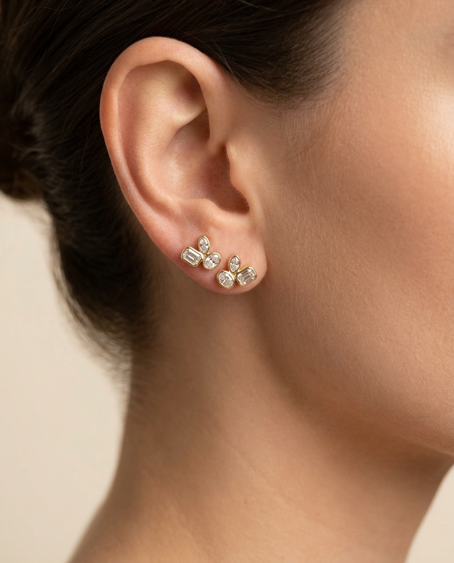 14KT Gold Diamond Earrings view 2