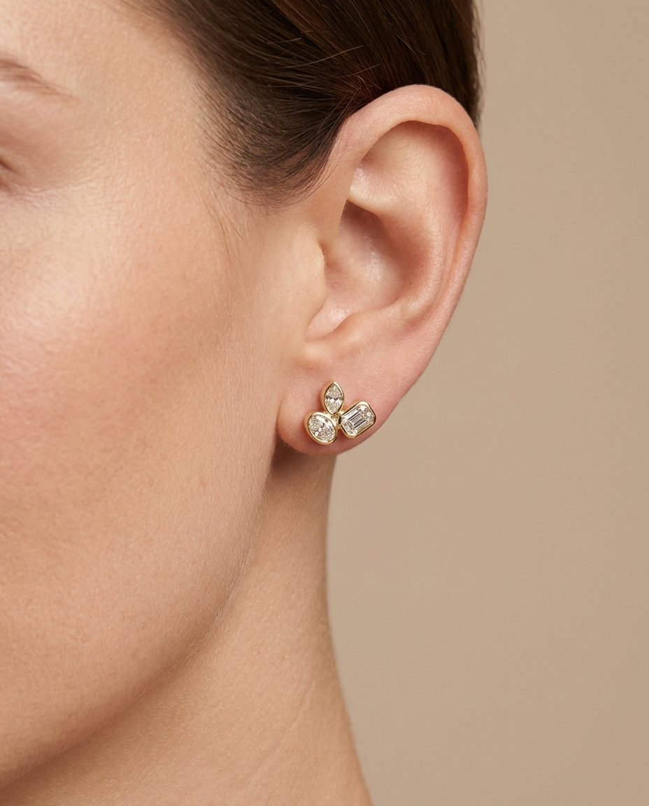 14KT Gold Diamond Earrings view 2