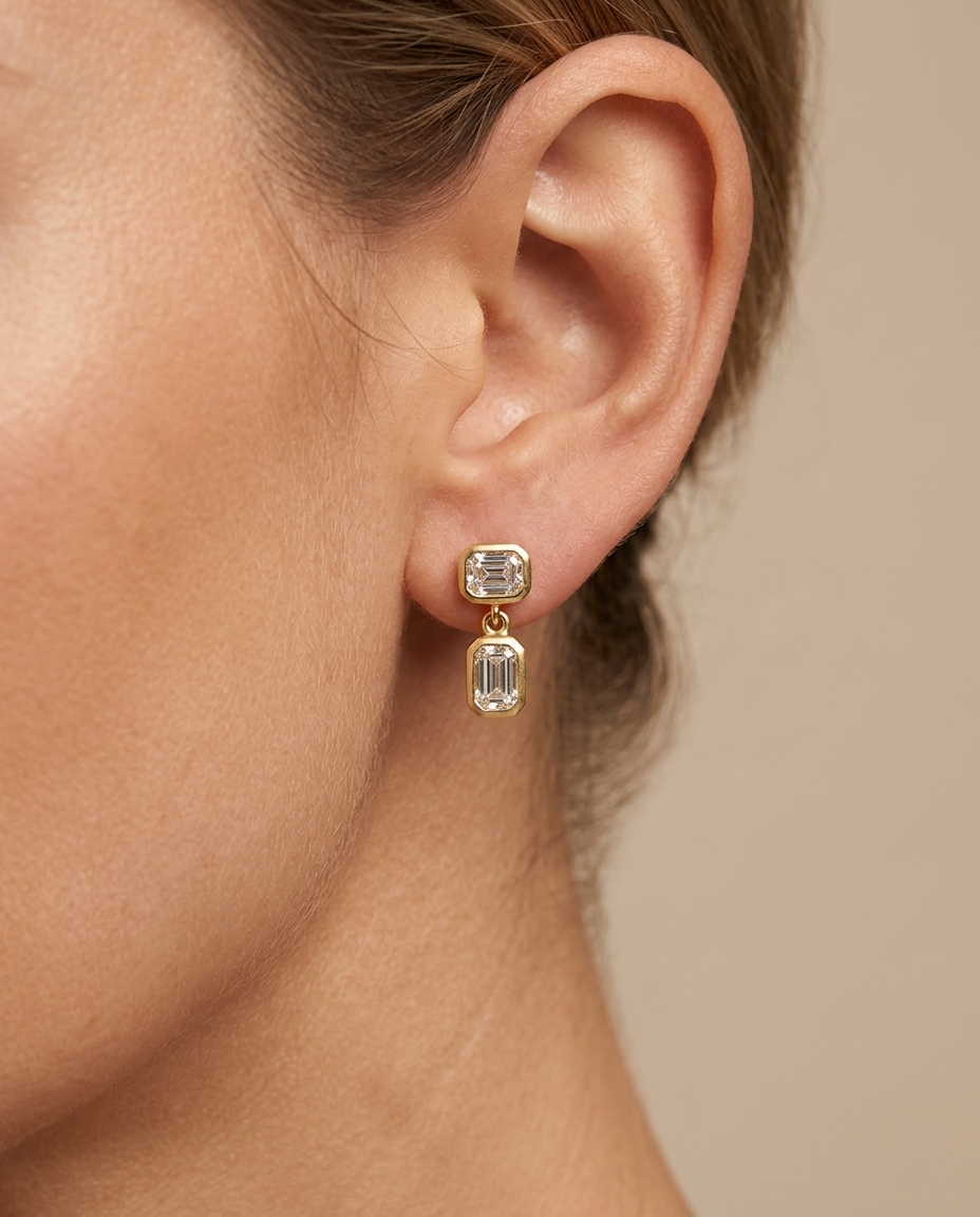 14KT Gold Diamond Dangling Earrings view 2